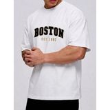 Trendseninle Erkek Beyaz Boston 1997 Baskı Detay %100 Organik Pamuk Örme Oversize Tişört - Beyaz 01