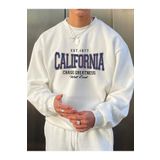 Trendseninle Erkek Beyaz California Chase Greatness Baskılı Oversize Bisiklet Yaka New Sweatshirt, XL