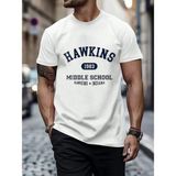Trendseninle Erkek Beyaz Hawkins Baskı Detay %100 Organik Pamuk Örme Oversize Tişört