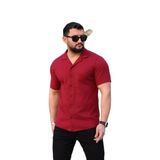 Trendseninle Erkek Bordo Örme Kısa Kollu Gömlek;Bordo,Xl