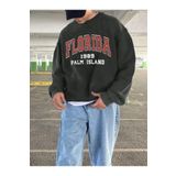 Trendseninle Erkek Füme Florida Palm Island Baskılı Oversize Bisiklet Yaka New Sweatshirt S Tw-Plmislnnd