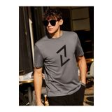 TrendSeninle Erkek Füme T-shirt V Baskılı Oversize Tişört Füme L