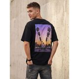 Trendseninle Erkek Siyah La Tropical Baskı Detay Organik Pamuk Örme Oversize Tişört - Siyah-02