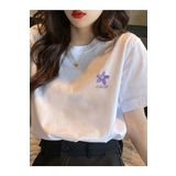 Trendseninle Flower Baskılı Oversize Beyaz1 Oversize Kadın T-shirt