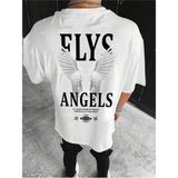 Trendseninle Flys Angels Baskılı Beyaz Oversize Erkek T-shirt