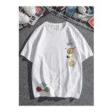 Trendseninle Funny Smile Baskılı Beyaz Oversize Erkek T-shirt