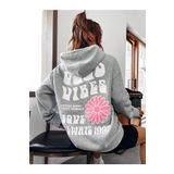 Trendseninle Good Vibes 1997 Baskılı Gri Kapüşonlu Kadın Sweatshirt