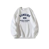 Trendseninle Hawkins Baskılı Koyu Beyaz Oversize Kadın Sweatshirt