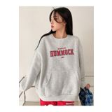 Trendseninle Hummock Baskılı Gri Kanguru Cepli Oversize Kadın Sweatshirt