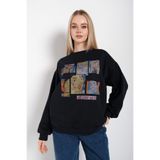 Trendseninle In The 90S Baskılı Siyah Oversize Kadın Sweatshirt