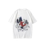Trendseninle Japon Balığı Sırt Baskılı Mavi Beyaz Oversize Erkek T-shirt