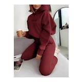 Trendseninle Kadın 3 Iplik Bordo Olso Baskılı Kapüşonlu Alt Üst Eşofman Takım M Ts-Olsoo