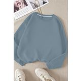 Trendseninle Kadın 3 Iplik Deniz Mavisi Düz Bisiklet Yaka Sweatshirt, XL