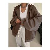 Trendseninle Kadın 3 Iplik Kahverengi Kapüşon Detay Fermuarlı Hırka, L/XL