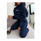 Trendseninle Kadın 3 Iplik Lacivert Olso Baskılı Kapüşonlu Alt Üst Eşofman Takım, XL