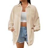 Trendseninle Kadın Bej Tek Cepli Bürümcük Oversize Gömlek;Bej,M