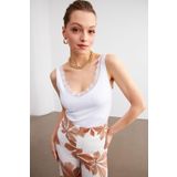 Trendseninle Kadın Beyaz Askılı Dantelli Kaşkorse Bluz, XL