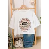 Trendseninle Kadın Beyaz Bisiklet Yaka California Baskılı Crop T-Shirt, M