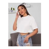 TrendSeninle Kadın Beyaz Bisiklet Yaka Oversize Crop T-shirt Beyaz XL