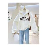 Trendseninle Kadın Beyaz Brooklyn Baskılı Kapüşon Detay Fermuarlı Hırka S/M Ts-Xxbrklnn