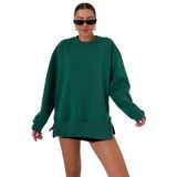 TrendSeninle Kadın Bisiklet Yakalı Yanı Yarım Fermuar Detaylı Sweatshirt, L, Nefti Yeşil