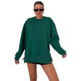TrendSeninle Kadın Bisiklet Yakalı Yanı Yarım Fermuar Detaylı Sweatshirt, M, Nefti Yeşil