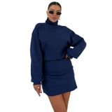 TrendSeninle Kadın Boğazlı Bel Lastikli İnterlok Mini Elbise, M, Lacivert