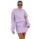 TrendSeninle Kadın Boğazlı Bel Lastikli İnterlok Mini Elbise, S, Eflatun