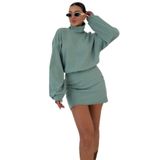 TrendSeninle Kadın Boğazlı Bel Lastikli İnterlok Mini Elbise, S, Mint Yeşili