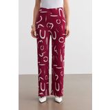 Trendseninle Kadın Bordo Desenli Boru Paça Pantolon, L