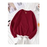 TrendSeninle Kadın Bordo Düz Bisiklet Yaka Sweatshirt Bordo S