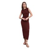 Trendseninle Kadın Bordo Omuz Büzgülü Midi Boy Bürümcük Elbise, S