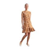 Trendseninle Kadın Camel Desenli Kolsuz Mini Krinkıl Elbise, XL