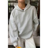TrendSeninle Kadın Düz Kapüşonlu Bol Kalıp Sweatshirt Hoodie, M, GRİ
