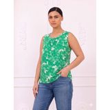 Trendseninle Kadın Geniş Beden Viskon Askılı Bluz Yeşil Desen - 2XL