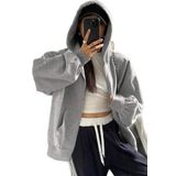 Trendseninle Kadın Gri Kapüşon Detay Fermuarlı Hırka, L/XL