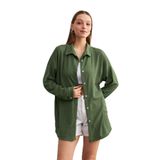 Trendseninle Kadın Haki Yeşil Oversize Uzun Krinkıl Gömlek, Standart