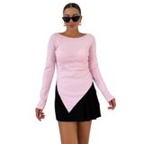 TrendSeninle Kadın Kayık Yakalı V Kesim Biyeli İnterlok Bluz, S, Pembe
