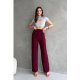 Trendseninle Kadın Likralı Cırt Kapama Bordo Palazzo Pantolon, 40