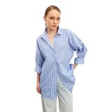 Trendseninle Kadın Mavi Oversize Çift Renk Çizgili Gömlek, Tek Ebat