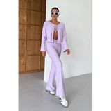 TrendSeninle Kadın Önden Bağcık Detay Fitilli Crop Pantolon Takım, M, LİLA