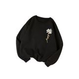 Trendseninle Kadın Papatya Baskılı Siyah Bisiklet Yaka Kadın Sweatshirt