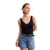 Trendseninle Kadın Siyah Askılı Dantelli Kaşkorse Bluz, M