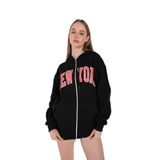 TrendSeninle Kadın Siyah Newyork Baskılı Sweat Hırka Siyah L/XL