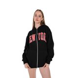 TrendSeninle Kadın Siyah Newyork Baskılı Sweat Hırka Siyah S/M