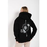 TrendSeninle Kadın Siyah Oversize Pusula Sırt Baskılı Hırka Sweatshirt Siyah L