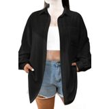 Trendseninle Kadın Siyah Tek Cepli Bürümcük Oversize Gömlek;Siyah,S
