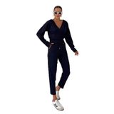 TrendSeninle Kadın V Yaka Kapüşonlu Crop Eşofman Alt-Üst Takım, L, Lacivert