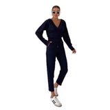 TrendSeninle Kadın V Yaka Kapüşonlu Crop Eşofman Alt-Üst Takım, S, Lacivert