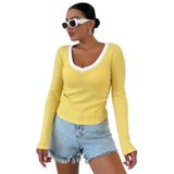 TrendSeninle Kadın V Yakalı Biyeli Uzun Kollu İnterlok Bluz, XL, Sarı